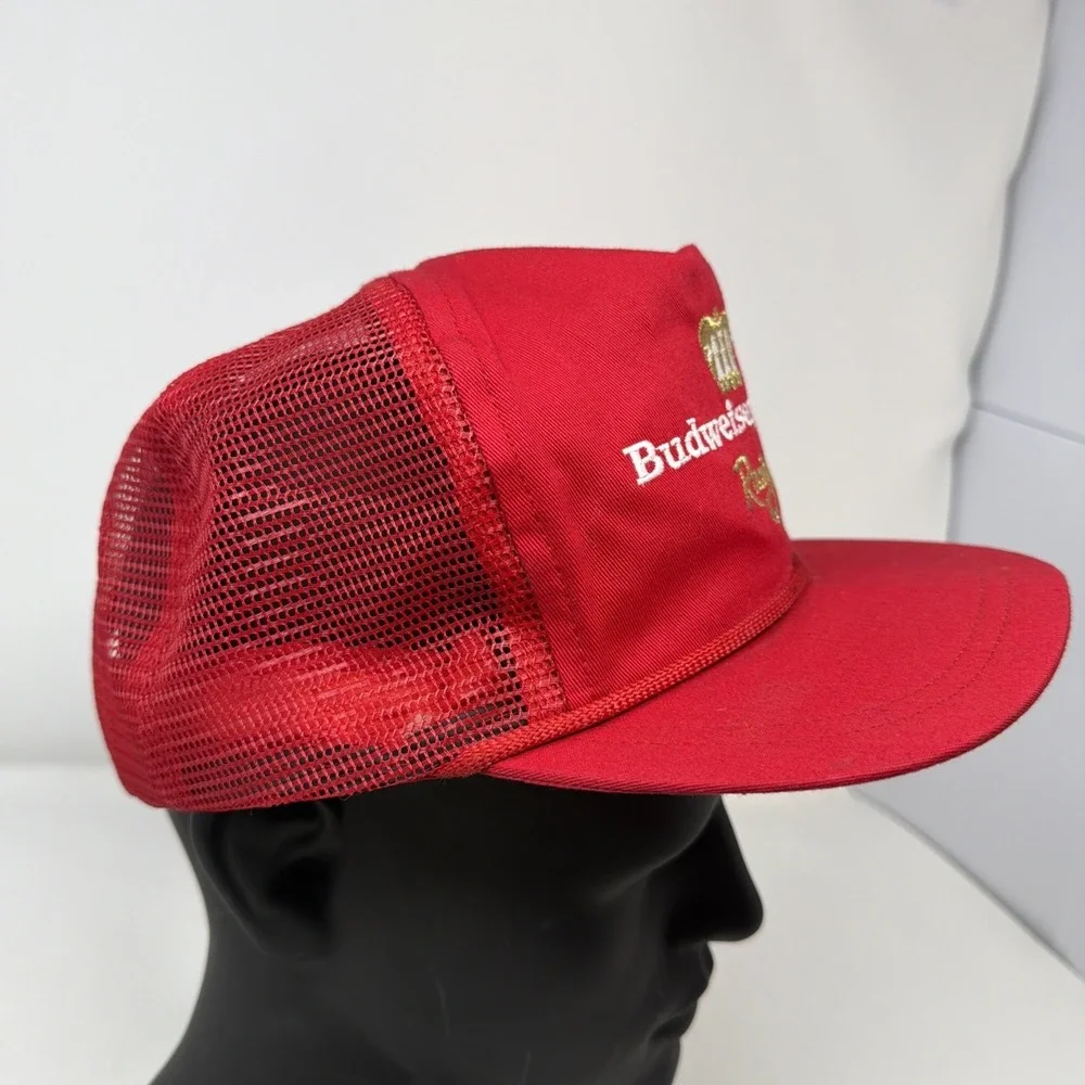 Vintage Budweiser King Racing Trucker Hat Made‎ in USA Rope Snapback Red